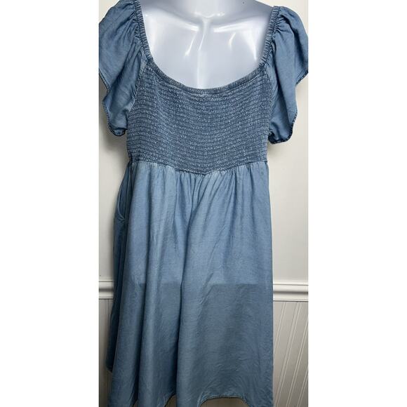 Torrid Blue Off Shoulder Smocked Skater Dress 3XL Pockets S/S Mini Blue - Picture 4 of 9